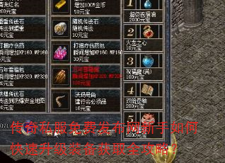 传奇私服免费发布网新手如何快速升级装备获取全攻略? 传奇私服免费发布网新手如何快速升级装备获取全攻略?