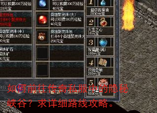 如何前往传奇私服中的隐秘峡谷?求详细路线攻略。 如何前往传奇私服中的隐秘峡谷?求详细路线攻略。